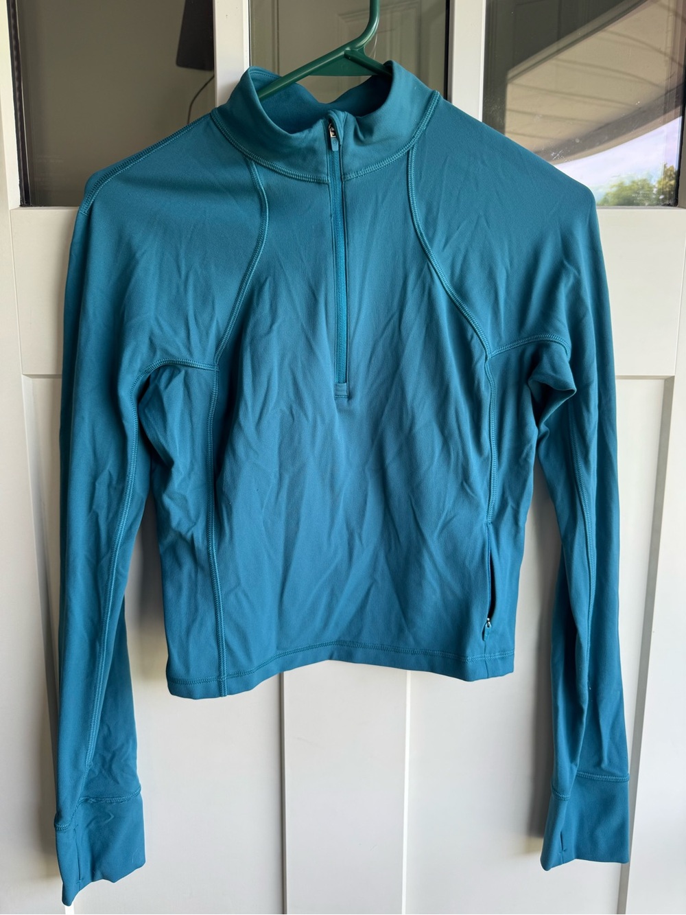 CRZ YOGA Teal Quarter-Zip Mock Neck Long-Sleeve Top